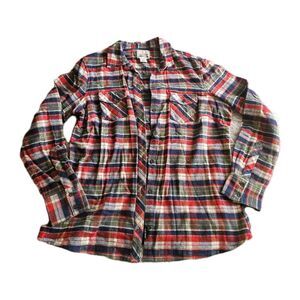 Field & Stream Flannel Womens XL Red Green Blue Plaid Long Sleeve Button Outdoor